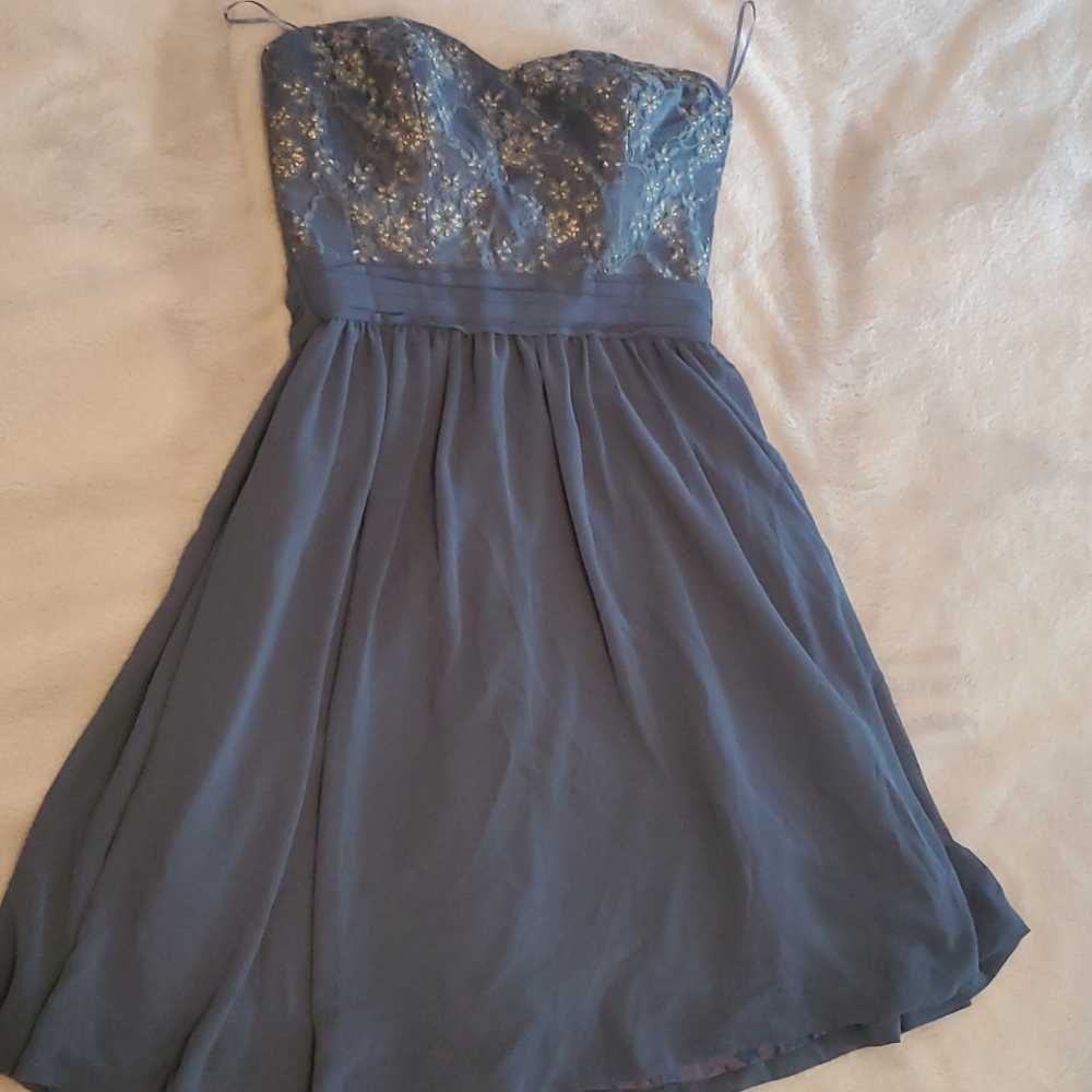 Blue strapless dress